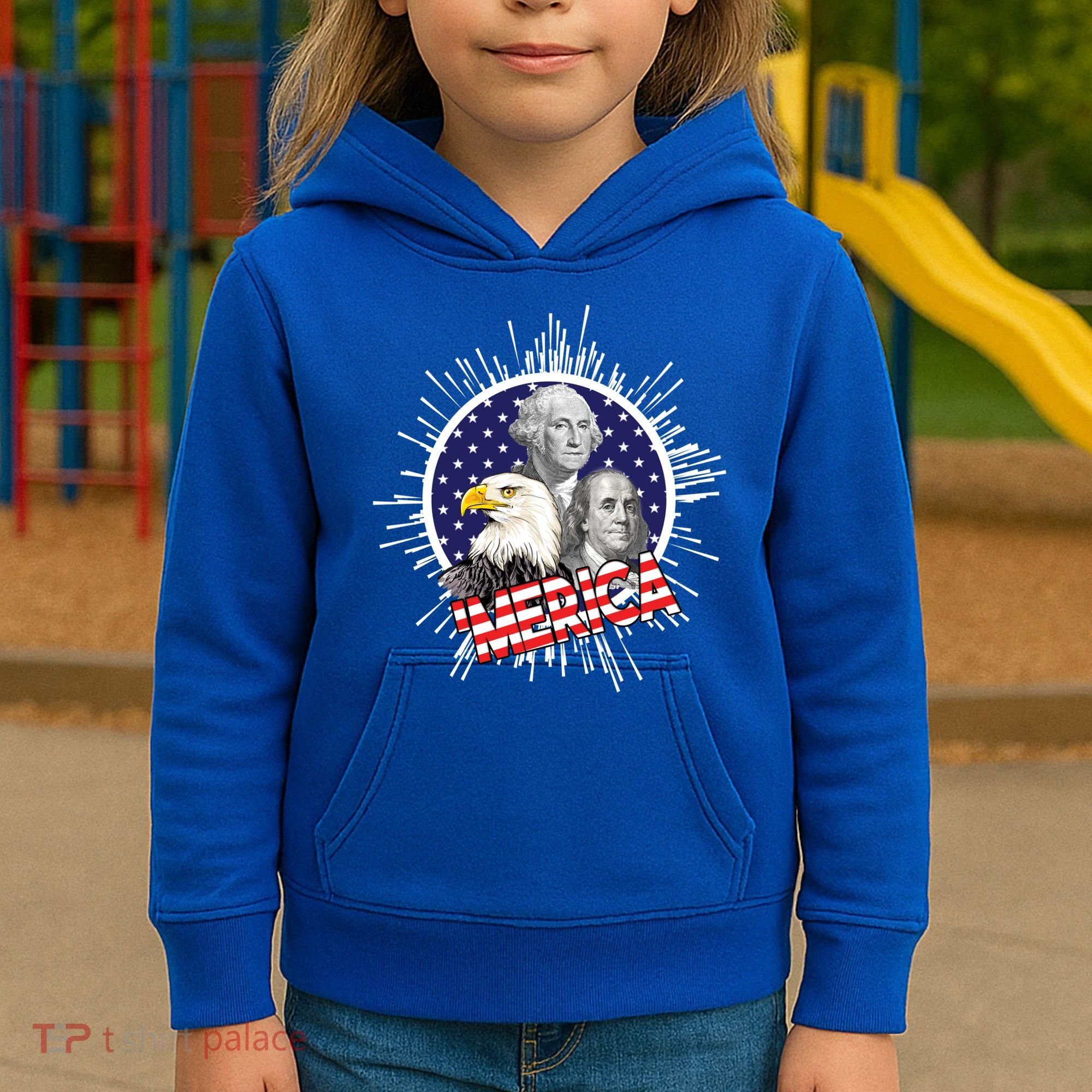 Merica US Presidents Bald Eagle USA Flag Kids Hoodie