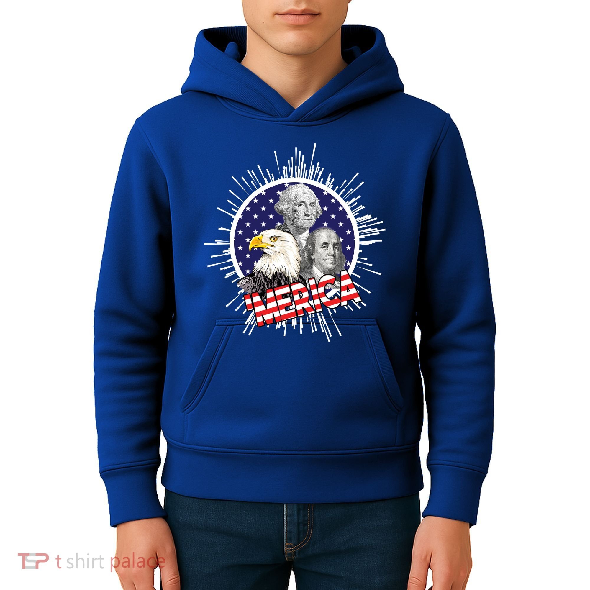 Merica US Presidents Bald Eagle USA Flag Kids Hoodie