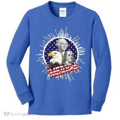 Merica US Presidents Bald Eagle USA Flag Kids Long Sleeve Shirt