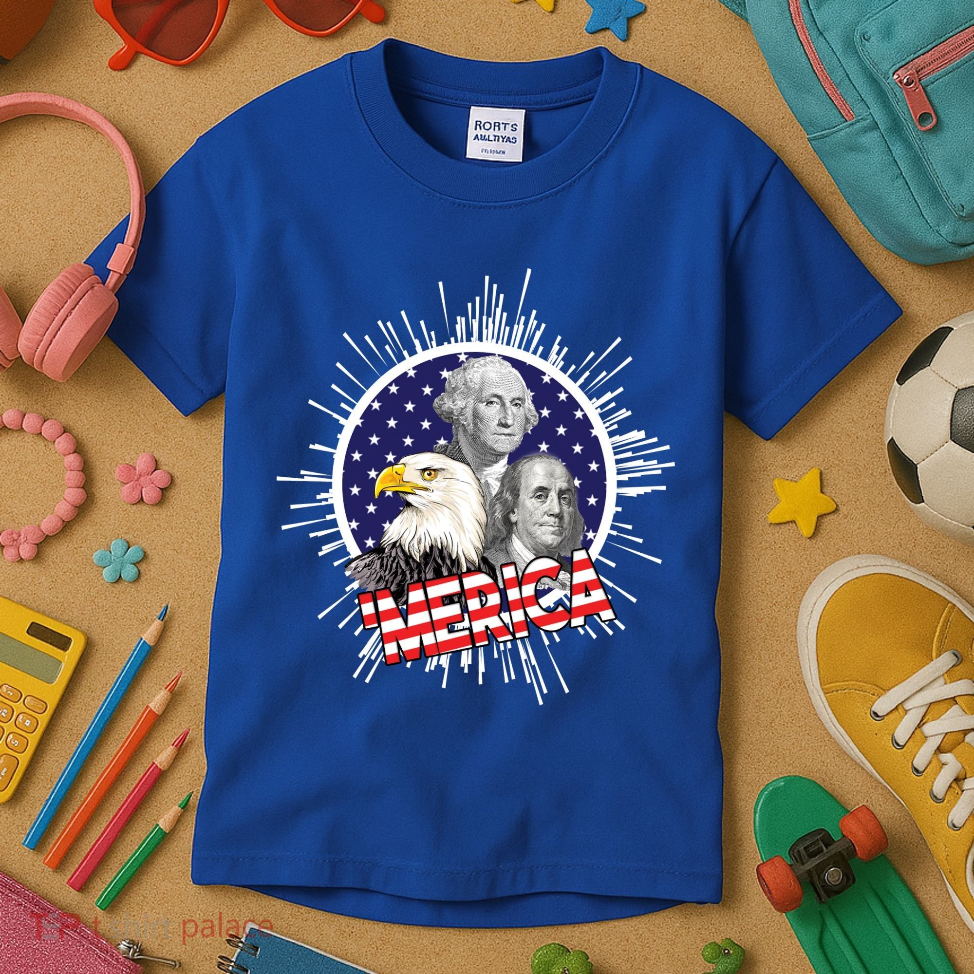 Merica US Presidents Bald Eagle USA Flag Kids T-Shirt