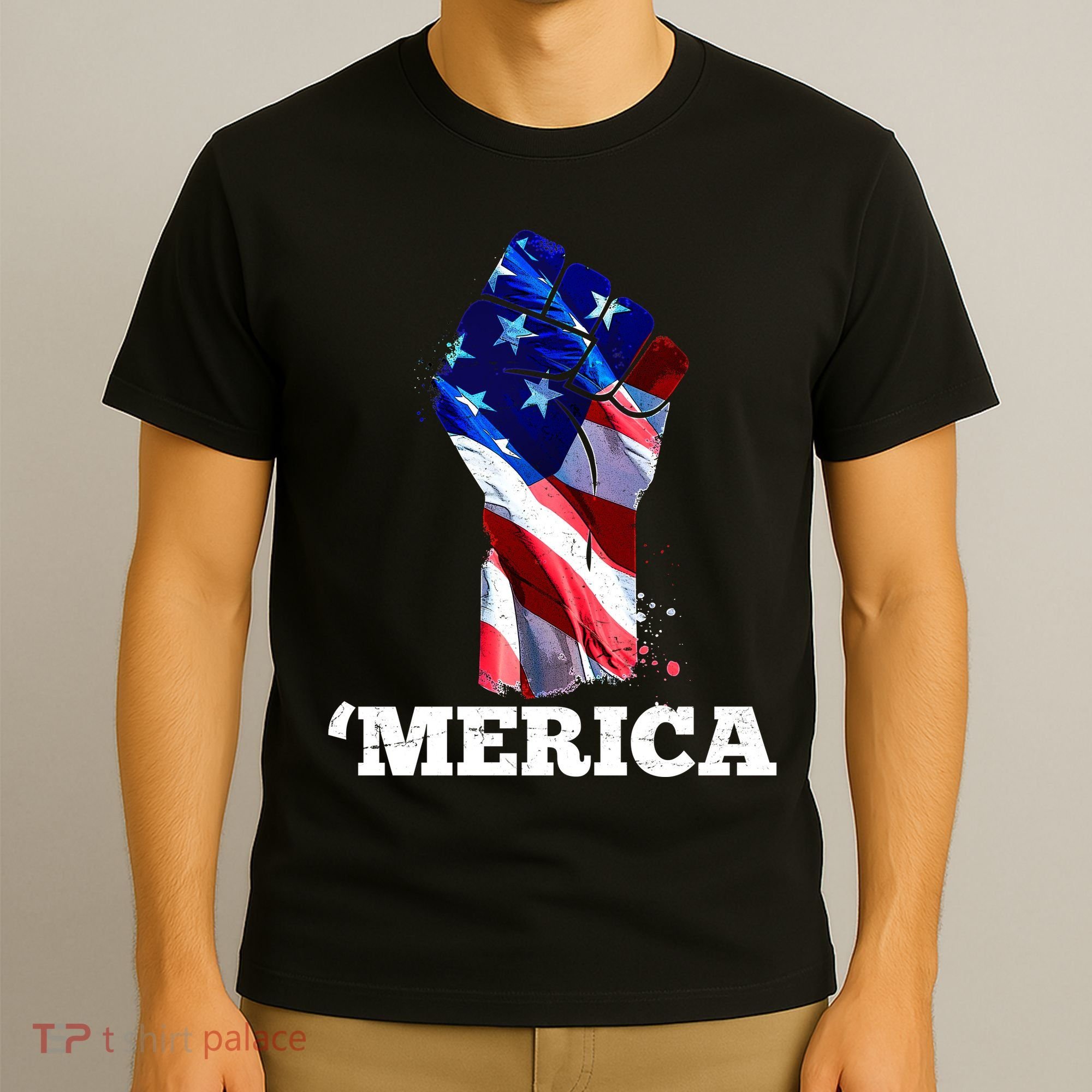 Merica USA American Flag Fist T-Shirt