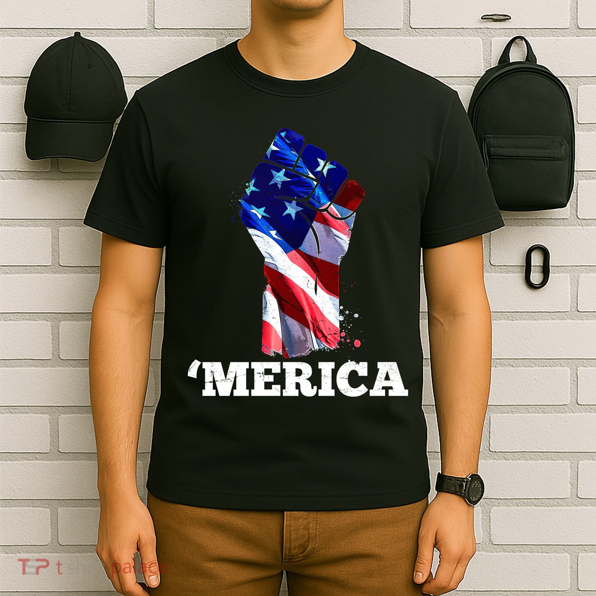 Merica USA American Flag Fist T-Shirt