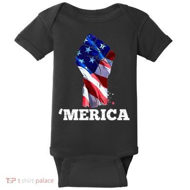Merica USA American Flag Fist Baby Bodysuit