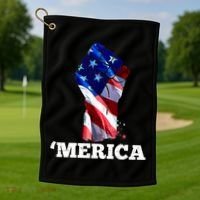 Merica USA American Flag Fist Golf Towel thumb 1