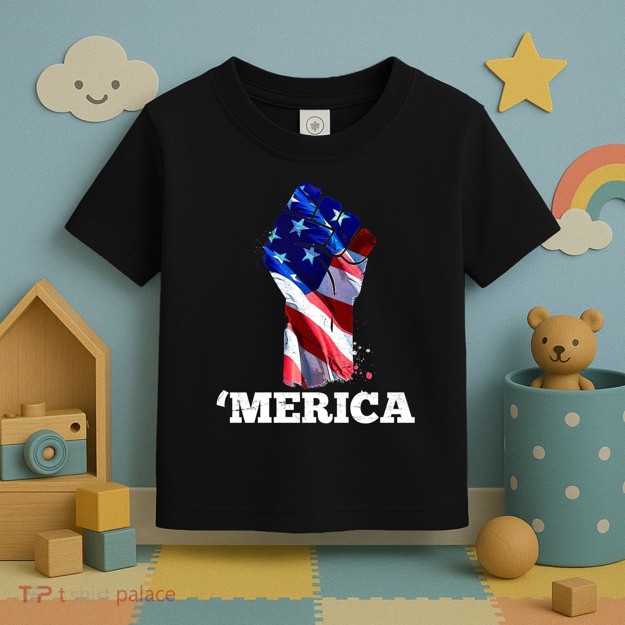Merica USA American Flag Fist Toddler T-Shirt