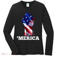 Merica USA American Flag Fist Women's Long Sleeve Shirt thumb 0