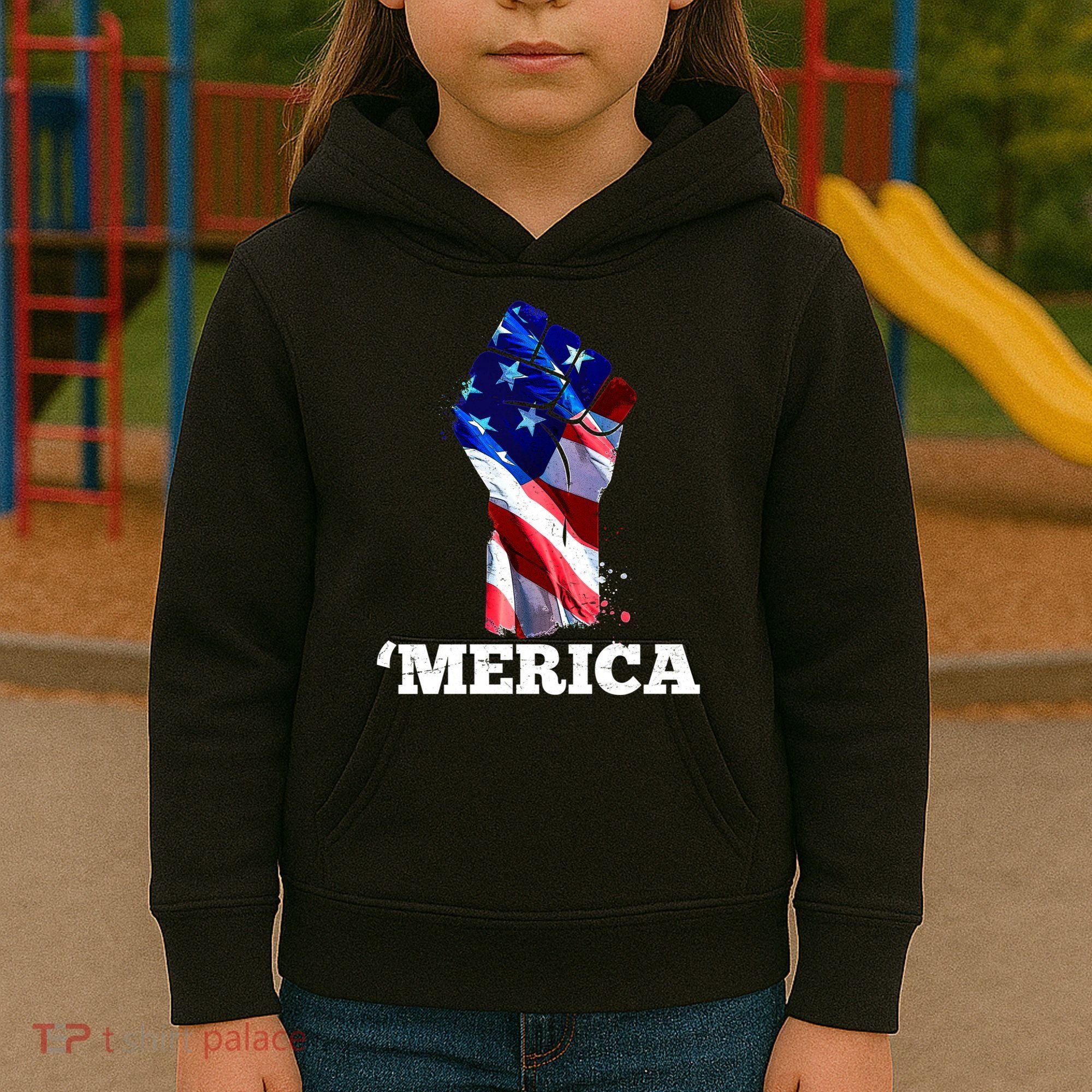 Merica USA American Flag Fist Kids Hoodie