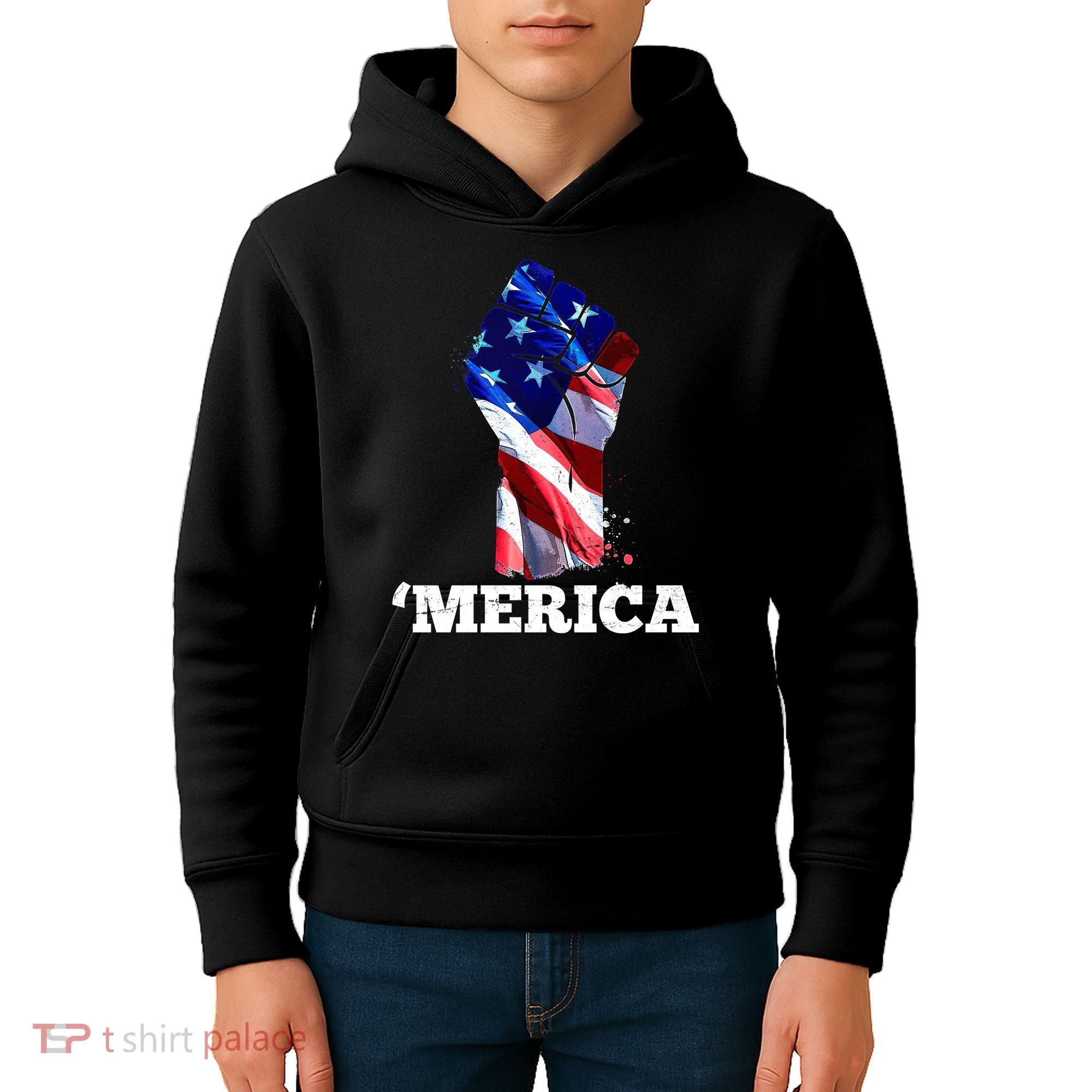 Merica USA American Flag Fist Kids Hoodie