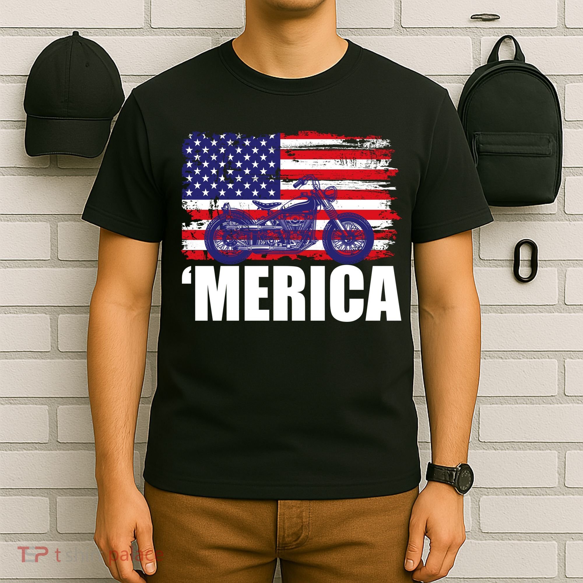 Merica USA Motorcycle  T-Shirt