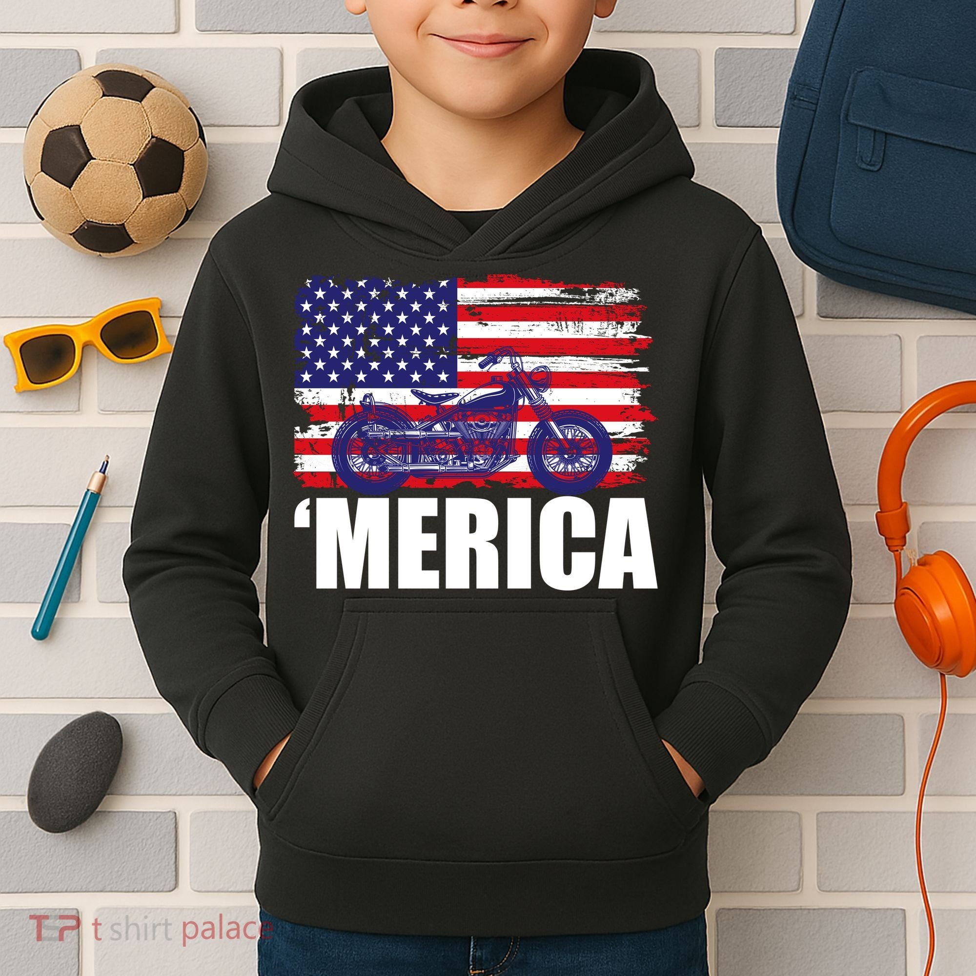 Merica USA Motorcycle  Kids Hoodie