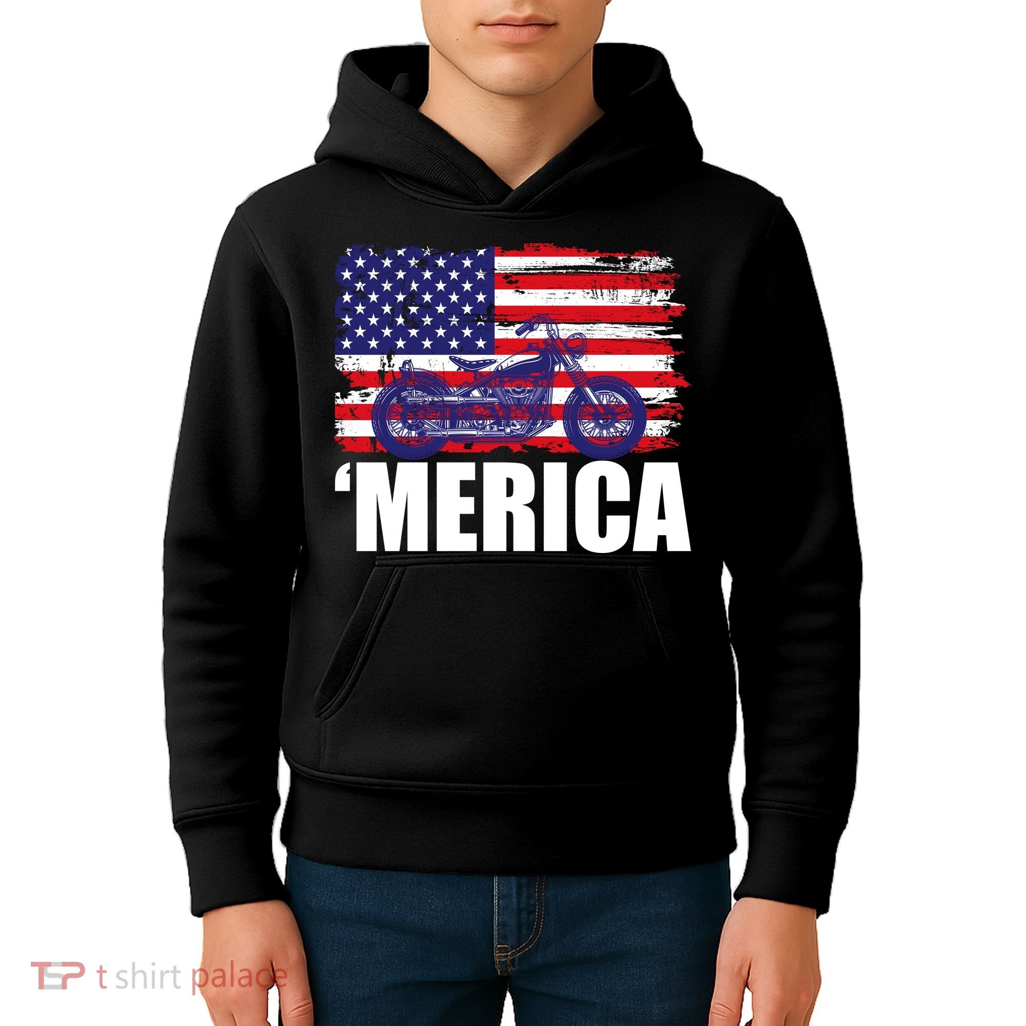 Merica USA Motorcycle  Kids Hoodie