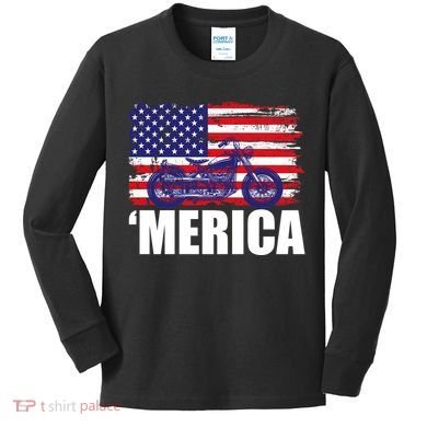 Merica USA Motorcycle  Kids Long Sleeve Shirt