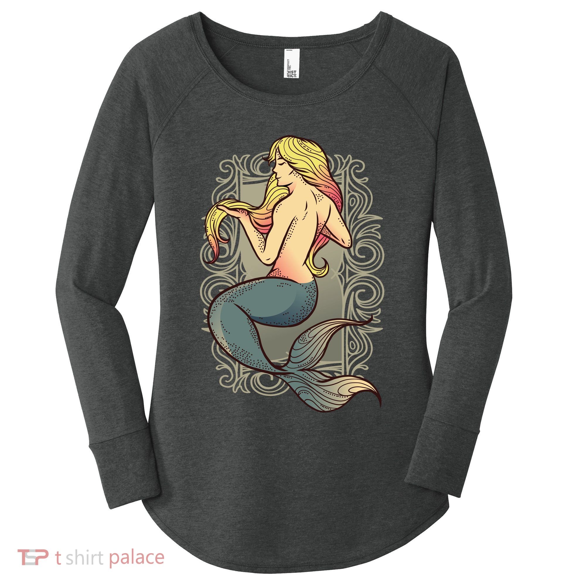 Mermaid Illustration Women's Perfect Tri Tunic Long Sleeve Shirt