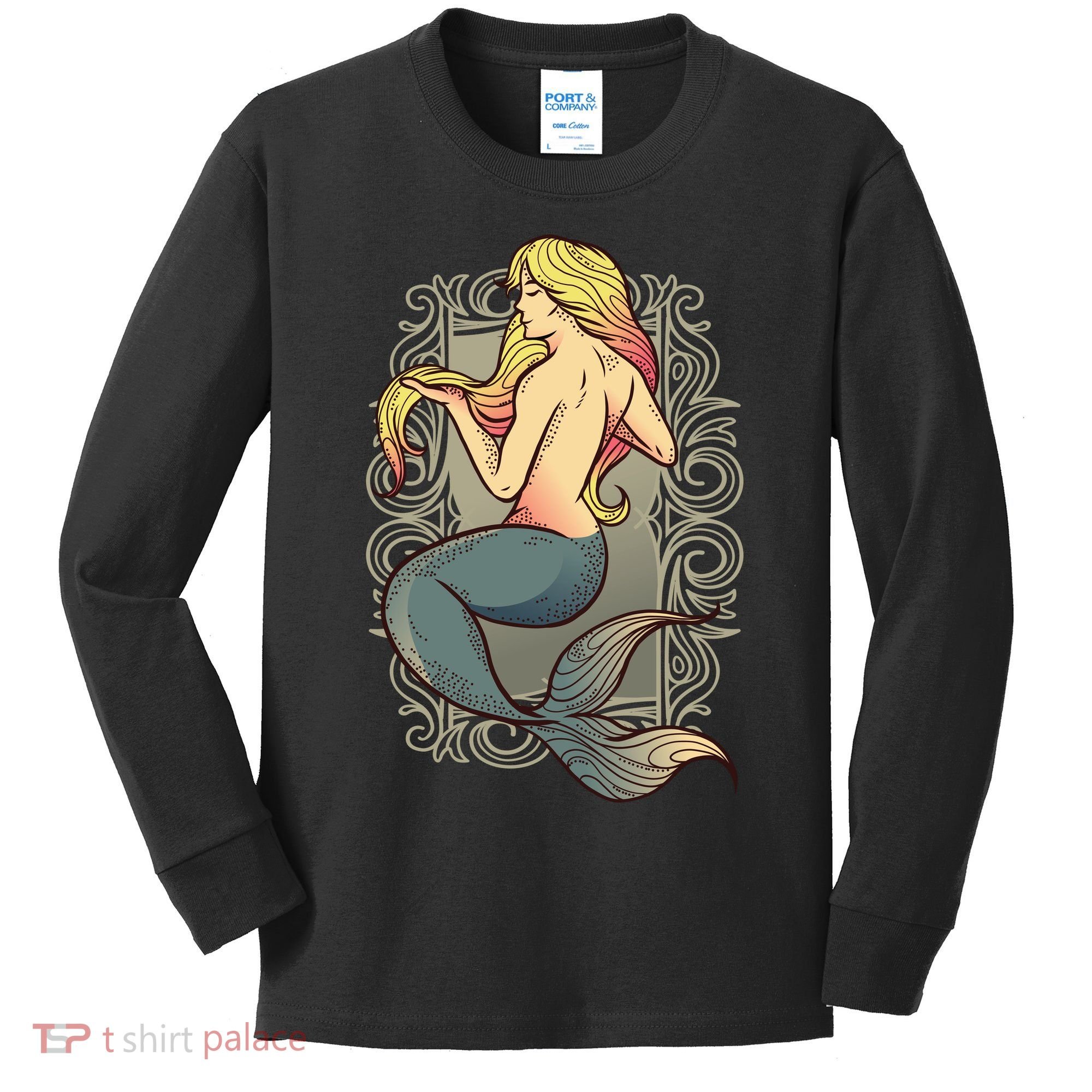 Mermaid Illustration Kids Long Sleeve Shirt