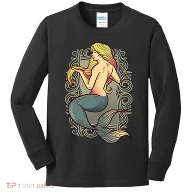 Mermaid Illustration Kids Long Sleeve Shirt
