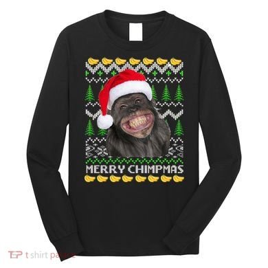 Merry Chimpmas Monkey Ugly Christmas Sweater Long Sleeve Shirt