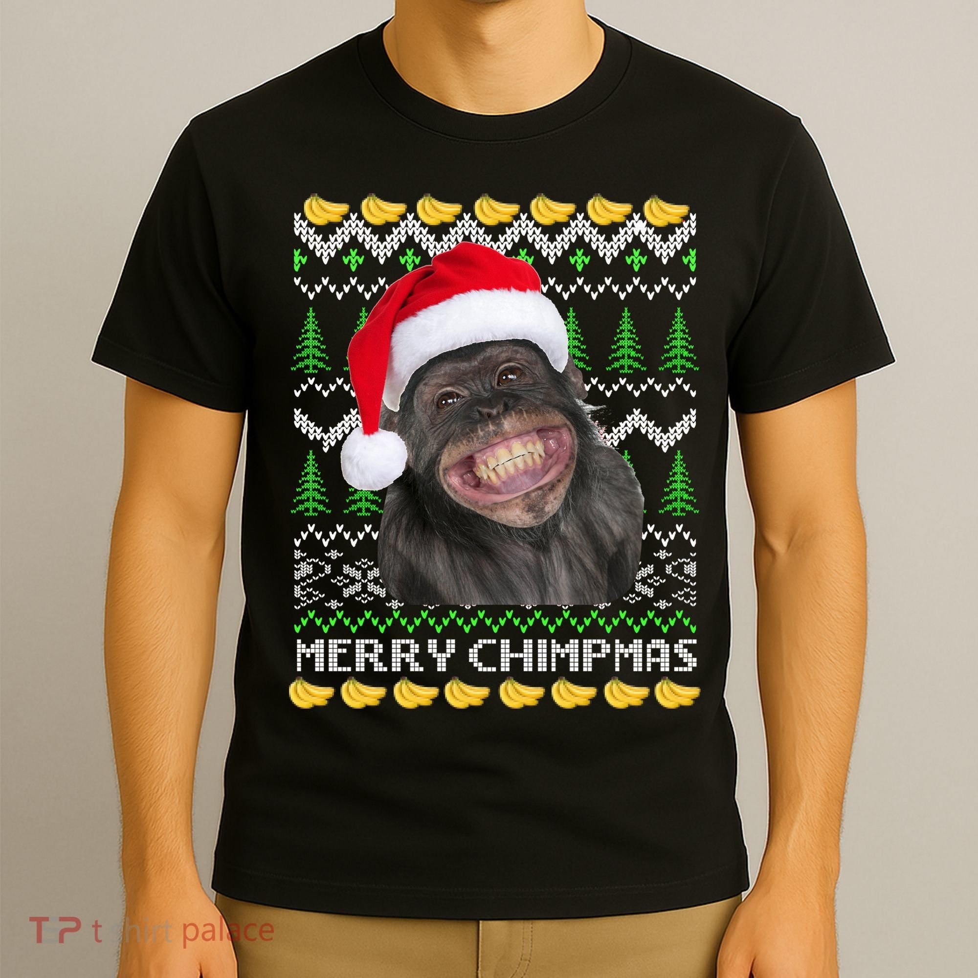 Merry Chimpmas Monkey Ugly Christmas Sweater T-Shirt