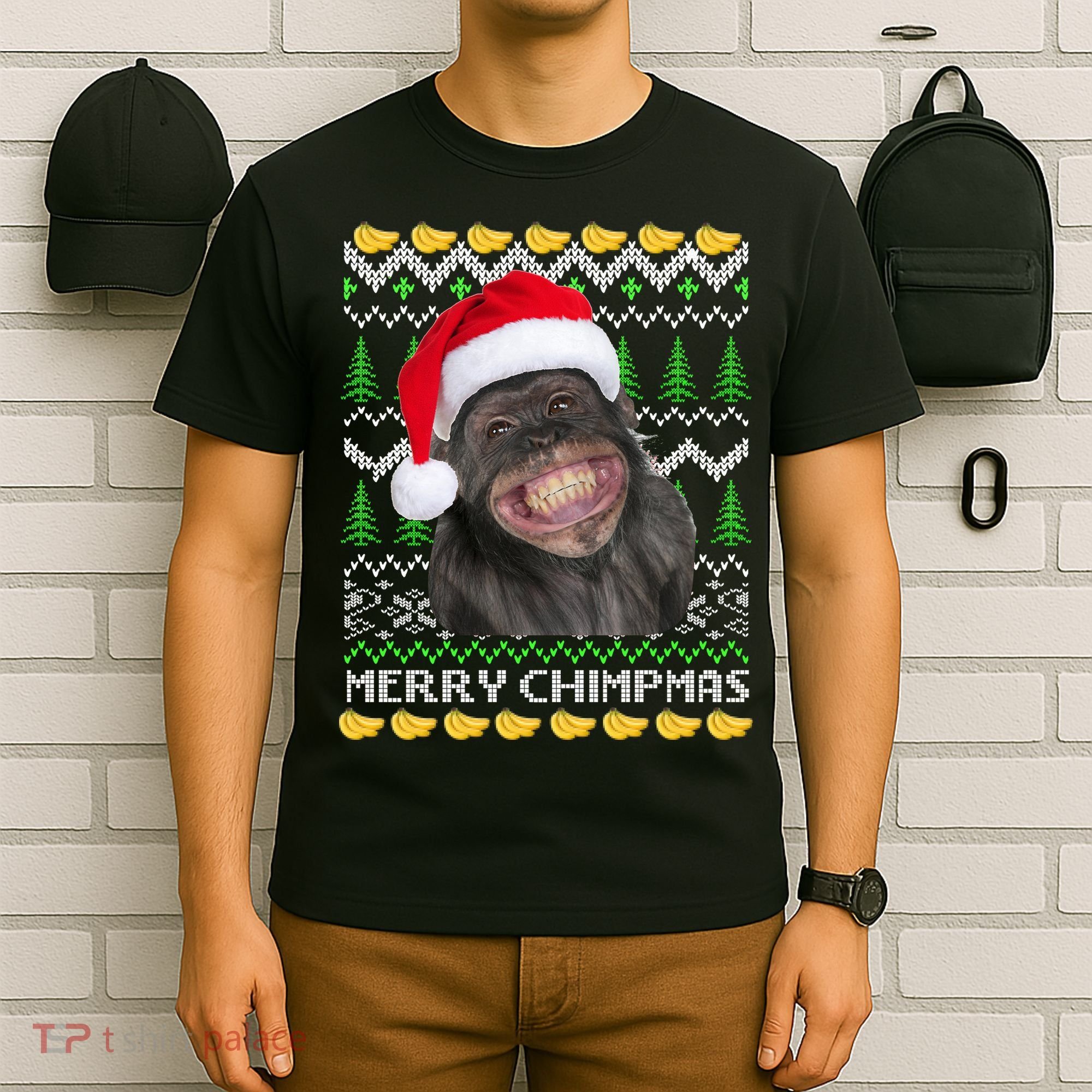 Merry Chimpmas Monkey Ugly Christmas Sweater T-Shirt