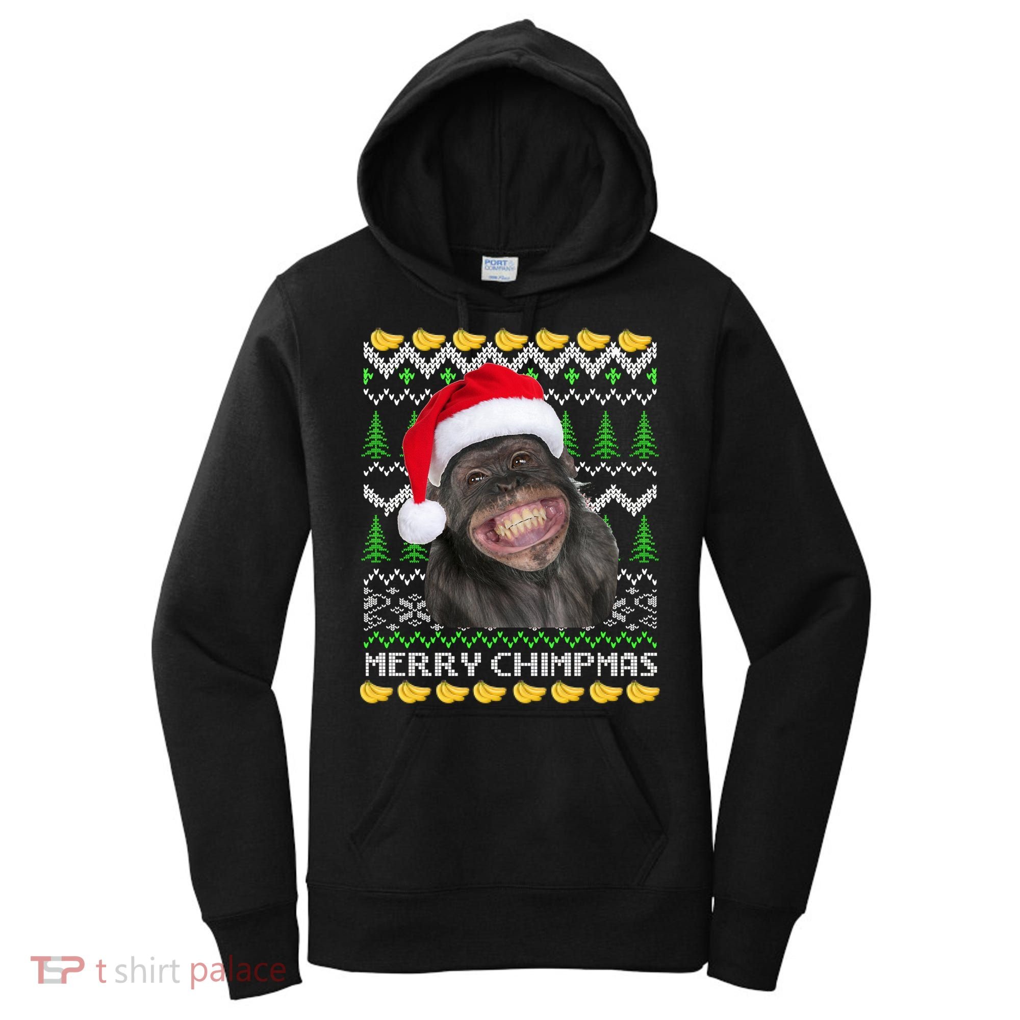 Merry Chimpmas Monkey Ugly Christmas Sweater Women's Hoodie