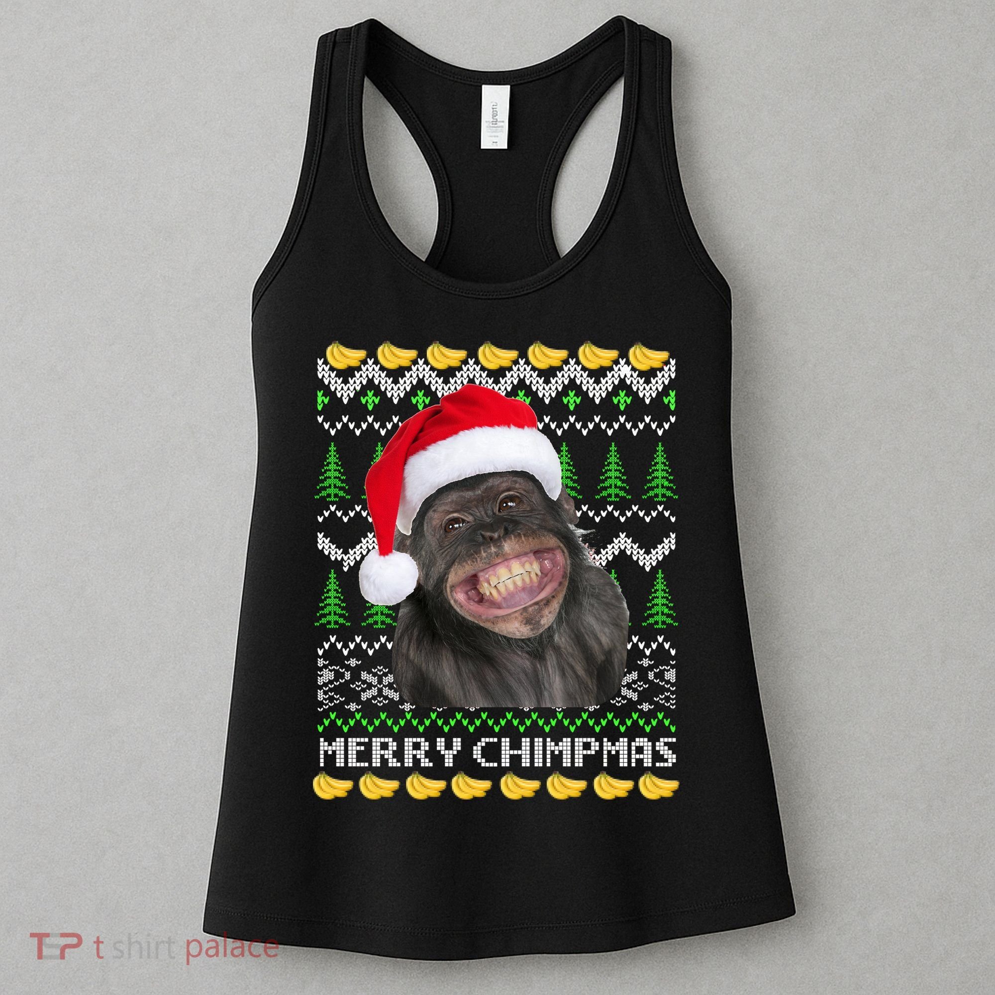 Merry Chimpmas Monkey Ugly Christmas Sweater Women's Tank Top