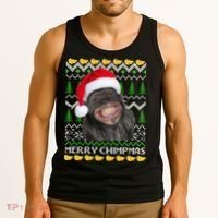 Merry Chimpmas Monkey Ugly Christmas Sweater Tank Top thumb 3