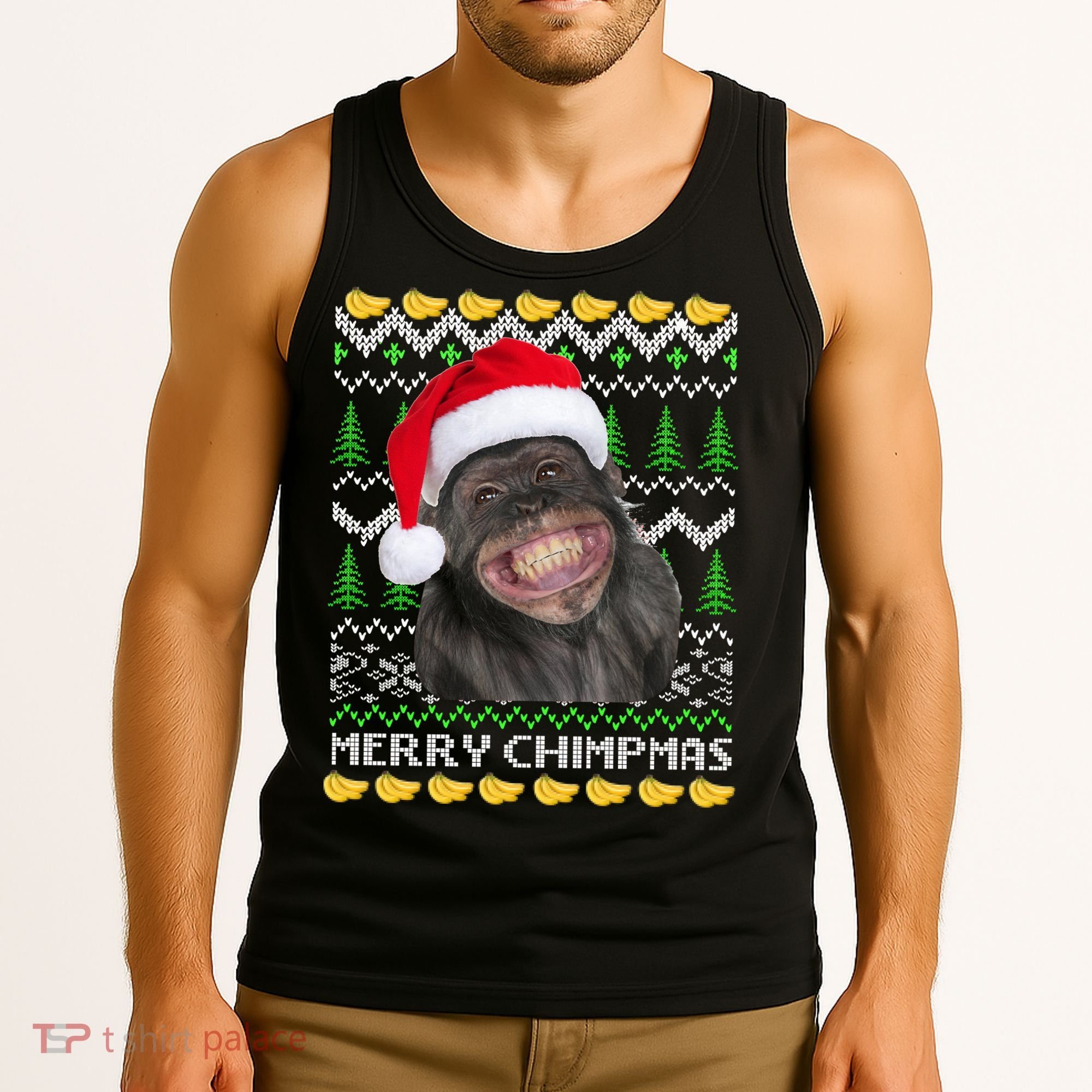 Merry Chimpmas Monkey Ugly Christmas Sweater Tank Top