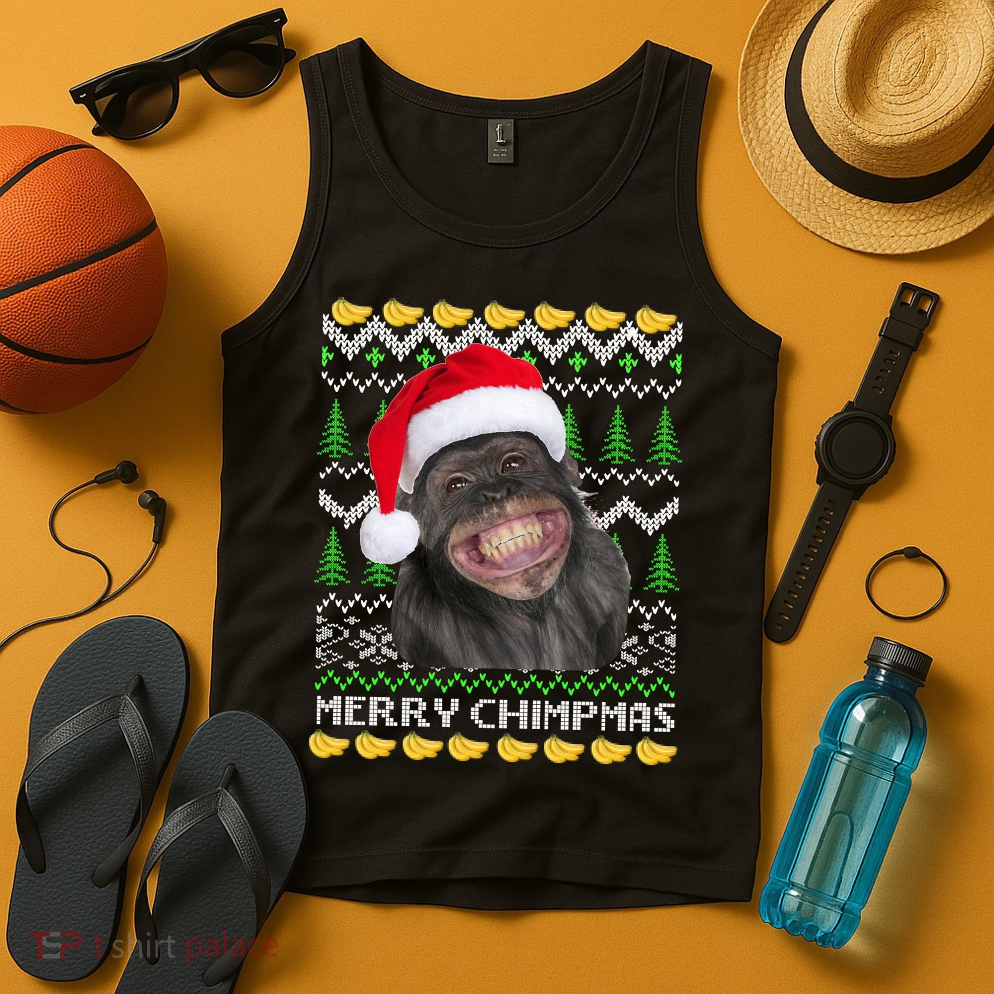 Merry Chimpmas Monkey Ugly Christmas Sweater Tank Top