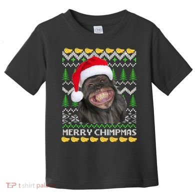 Merry Chimpmas Monkey Ugly Christmas Sweater Toddler T-Shirt