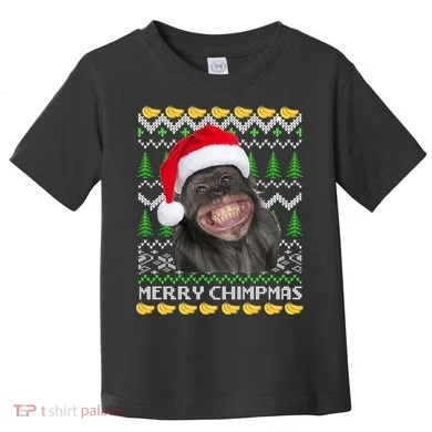 Merry Chimpmas Monkey Ugly Christmas Sweater Toddler T-Shirt