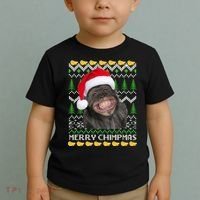 Merry Chimpmas Monkey Ugly Christmas Sweater Toddler T-Shirt thumb 2