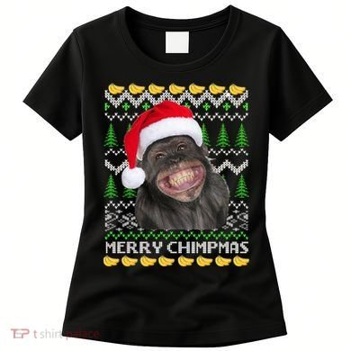 Merry Chimpmas Monkey Ugly Christmas Sweater Women's T-Shirt