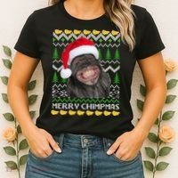 Merry Chimpmas Monkey Ugly Christmas Sweater Women's T-Shirt thumb 2