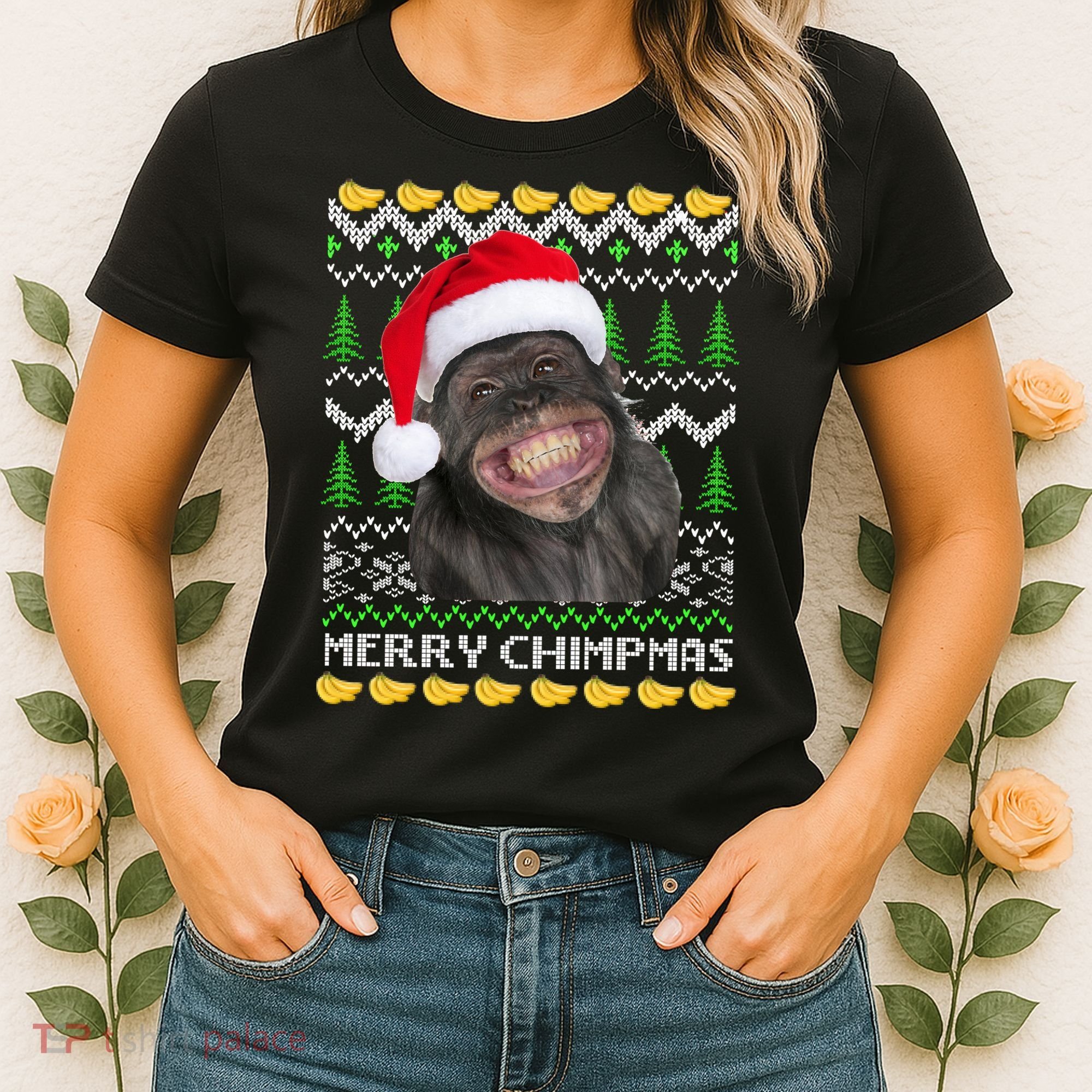 Merry Chimpmas Monkey Ugly Christmas Sweater Women's T-Shirt