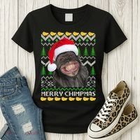 Merry Chimpmas Monkey Ugly Christmas Sweater Women's T-Shirt thumb 3