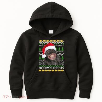 Merry Chimpmas Monkey Ugly Christmas Sweater Kids Hoodie