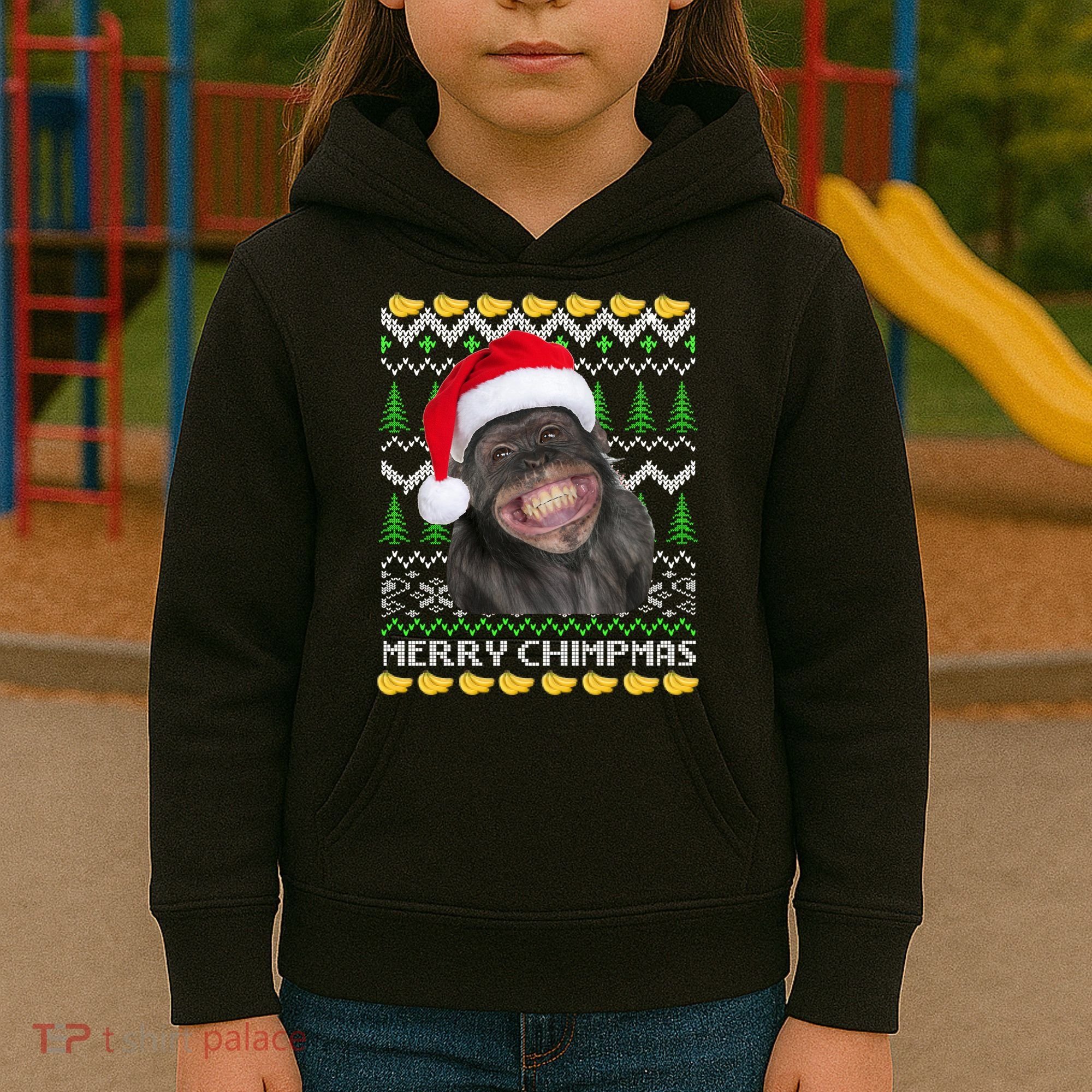 Merry Chimpmas Monkey Ugly Christmas Sweater Kids Hoodie