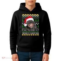 Merry Chimpmas Monkey Ugly Christmas Sweater Kids Hoodie thumb 4