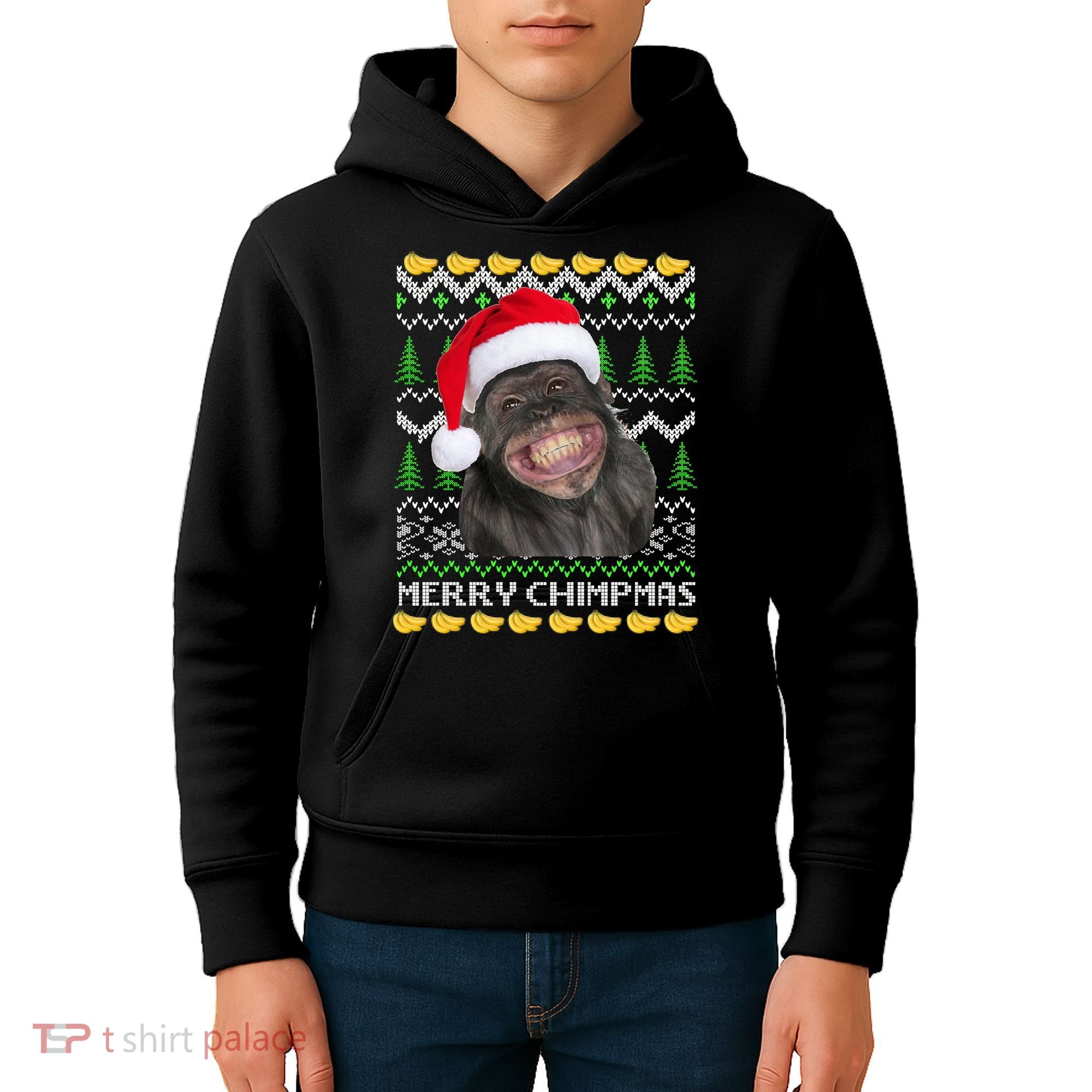 Merry Chimpmas Monkey Ugly Christmas Sweater Kids Hoodie