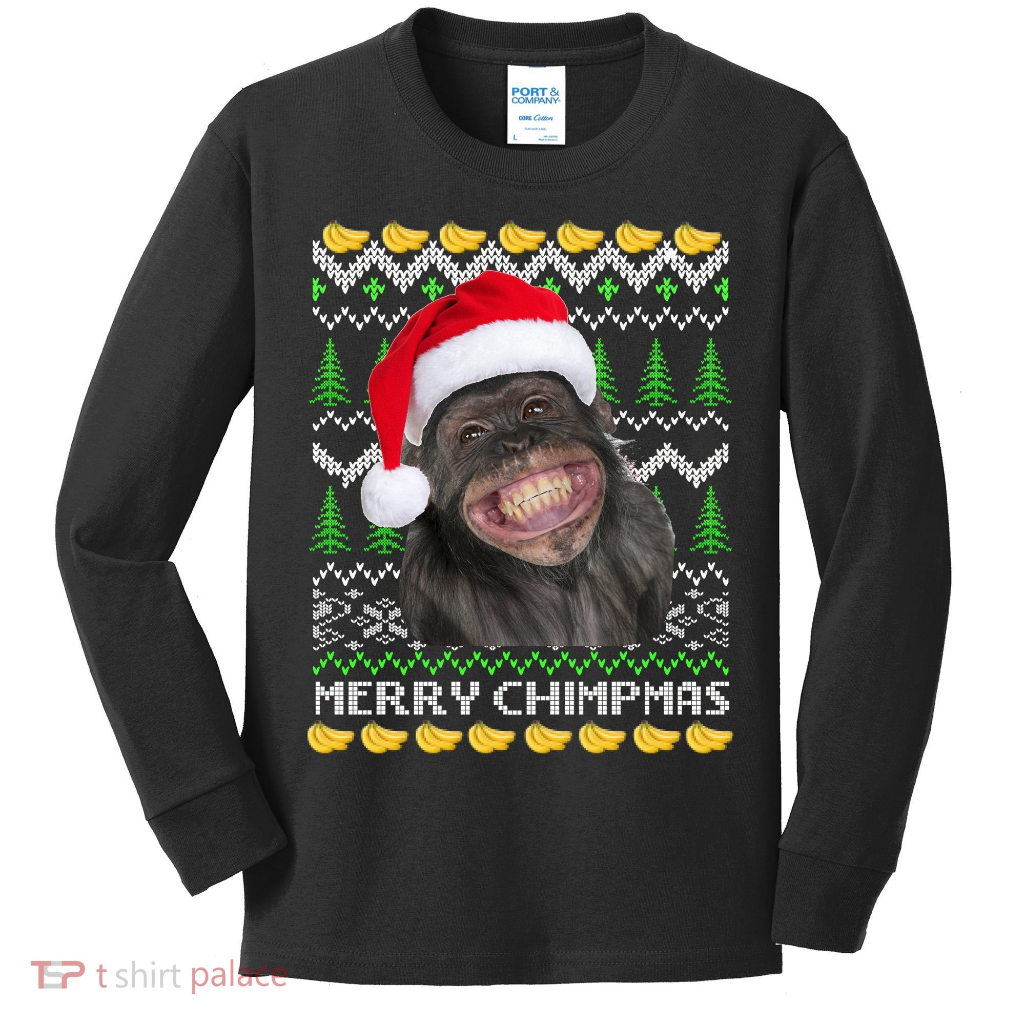 Merry Chimpmas Monkey Ugly Christmas Sweater Kids Long Sleeve Shirt