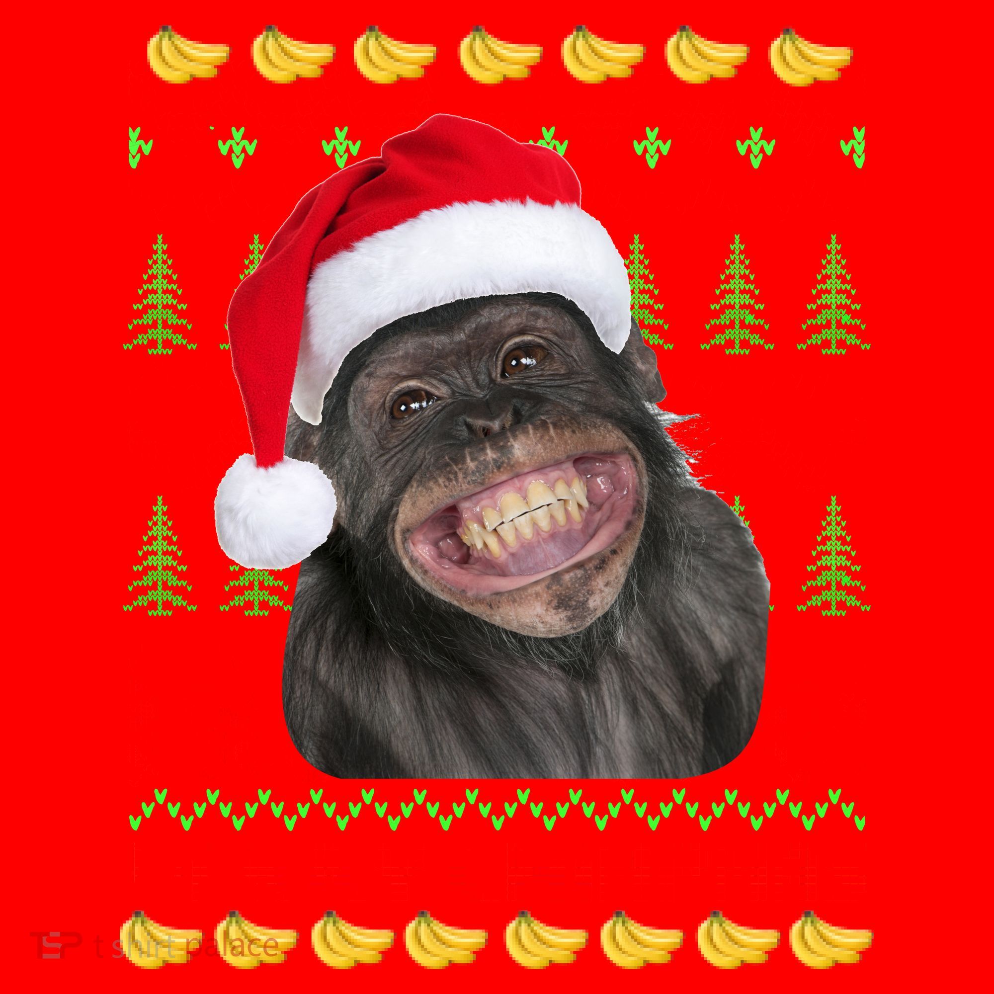 Merry Chimpmas Monkey Ugly Christmas Sweater Santa Hat
