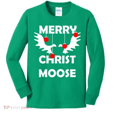 Merry Christ-Moose Kids Long Sleeve Shirt