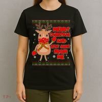 Merry Christmas And Stay Away From Me Reindeer T-Shirt thumb 4