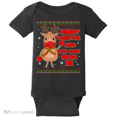 Merry Christmas And Stay Away From Me Reindeer Baby Bodysuit