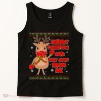Merry Christmas And Stay Away From Me Reindeer Tank Top thumb 2