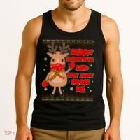 Merry Christmas And Stay Away From Me Reindeer Tank Top thumb 3