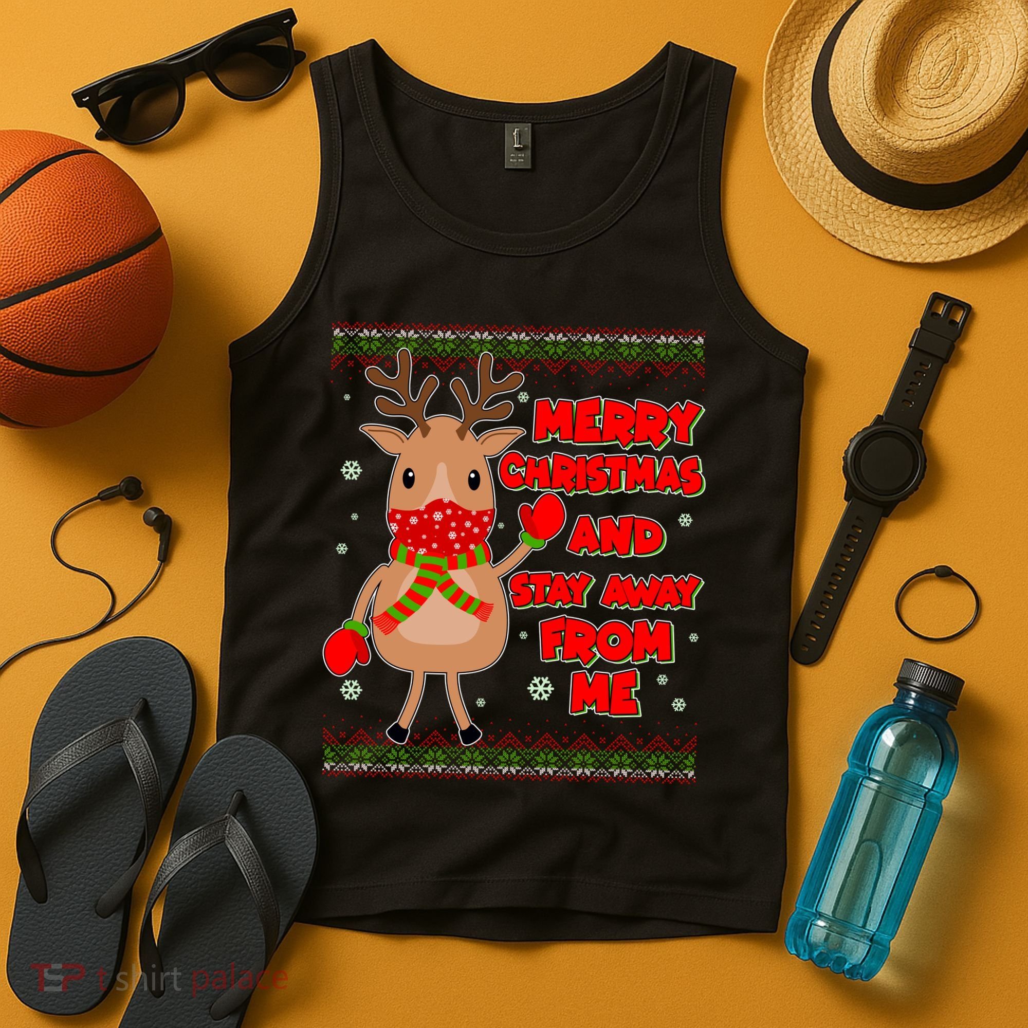 Merry Christmas And Stay Away From Me Reindeer Tank Top