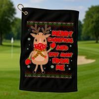 Merry Christmas And Stay Away From Me Reindeer Golf Towel thumb 1