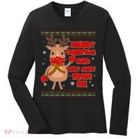 Merry Christmas And Stay Away From Me Reindeer Women's Long Sleeve Shirt thumb 0