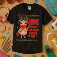Merry Christmas And Stay Away From Me Reindeer Kids T-Shirt thumb 3