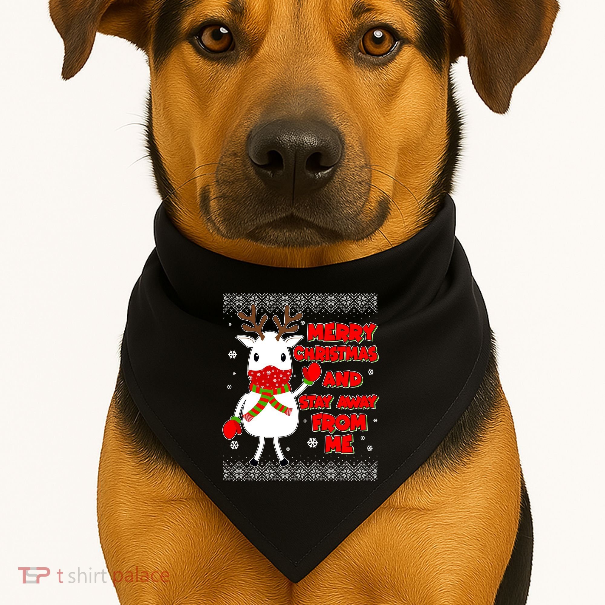 Merry Christmas And Stay Away From Me Reindeer Ugly Sweater USA-Made Doggie Bandana